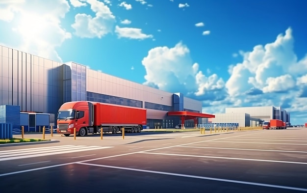 Renderização realista do armazém de transporte de empresas logísticas