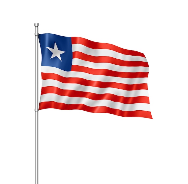 Renderização tridimensional da bandeira da Libéria isolada em branco