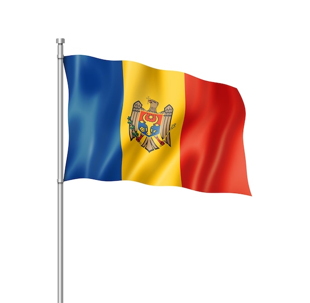 Renderização tridimensional da bandeira da Moldávia isolada em branco