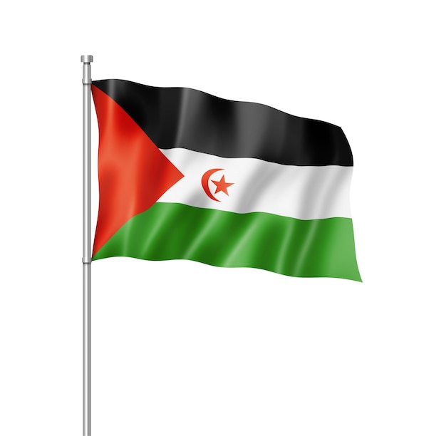 Renderização tridimensional da bandeira da República Democrática Árabe Saaraui isolada em branco