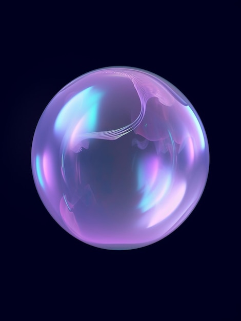Renderização tridimensional de bola mágica de sabão de bolhas transparentes em fundo escuro Generative AI