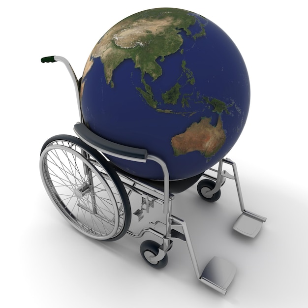 Renderização XA3D da Terra em uma cadeira de rodasxA