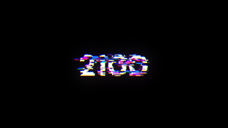 Foto renderización 3d 2100 de texto con efectos de pantalla de fallas tecnológicas