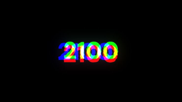 Foto renderización 3d 2100 de texto con efectos de pantalla de fallas tecnológicas