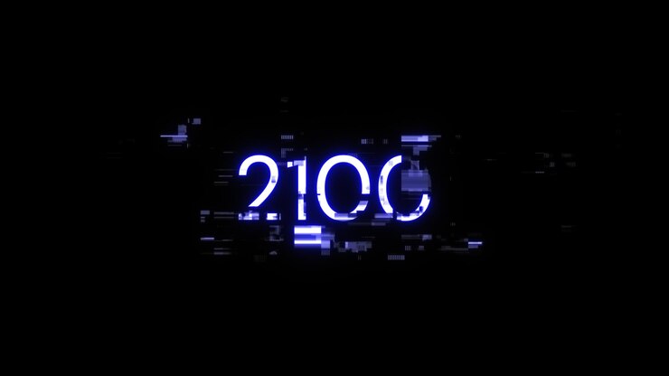 Foto renderización 3d 2100 de texto con efectos de pantalla de fallas tecnológicas