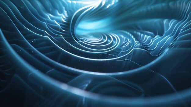 Renderización 3D abstracta en azul y blanco de un patrón ondulado giratorio