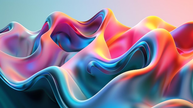 Renderización 3D abstracta de un líquido fluido iridescente de colores