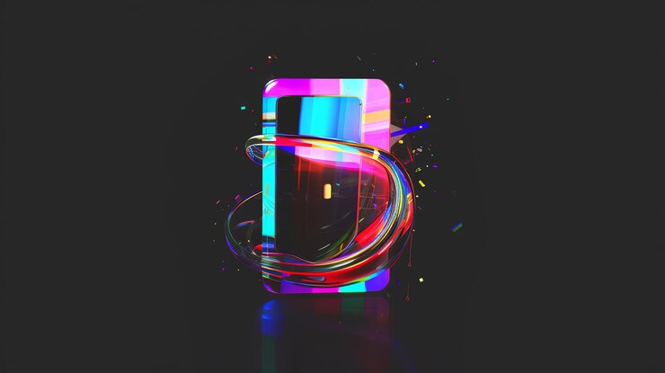 Foto renderización 3d abstracta de un teléfono colorido con un anillo brillante perfecto para tecnología y fondos futuristas