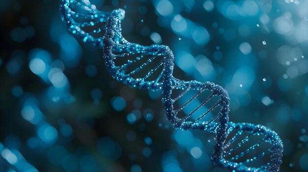 Foto renderización 3d de un adn brillante concepto de estructura de los genomas moleculares de la bioquímica