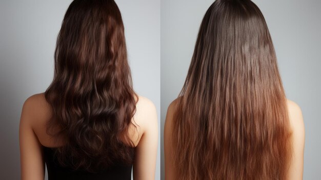 Renderización 3D de Antes y Después Nutrir el cabello con champú o suero Reparar el cabello dañado