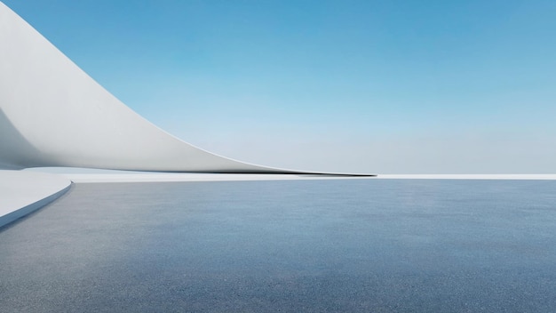 Renderización 3D de arquitectura futurista abstracta con suelo de hormigón vacío Escena para la presentación de automóviles
