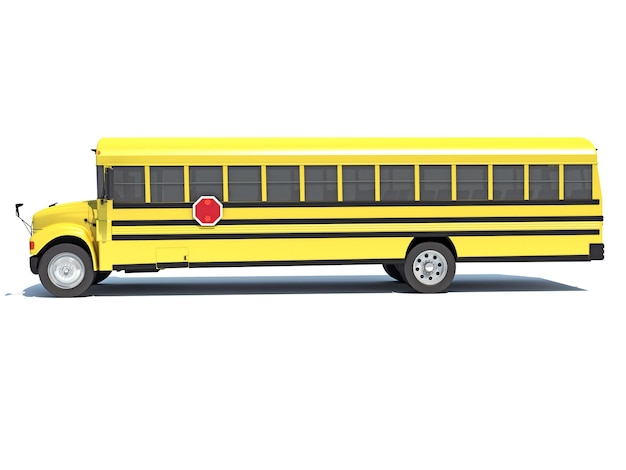 Renderización 3D del autobús escolar sobre un fondo blanco