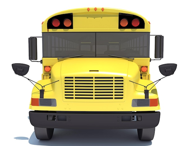 Foto renderización 3d del autobús escolar sobre un fondo blanco