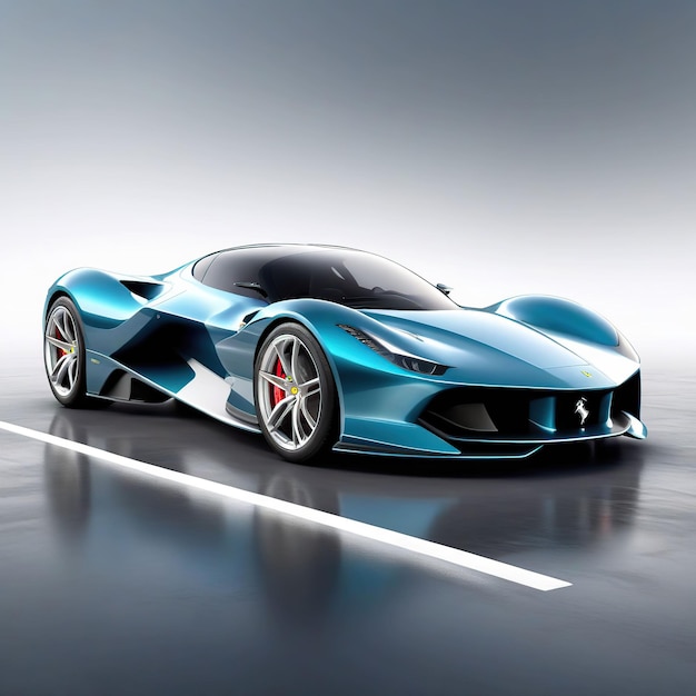 Renderización 3D de un automóvil deportivo Ferrari moderno azul genérico sin marca