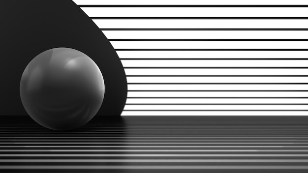 Renderización 3D de la bola abstracta en las rayas de LED de fondo