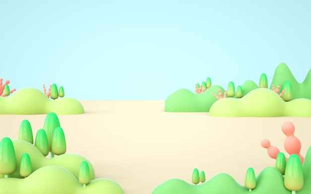 Renderización en 3D del bosque de dibujos animados