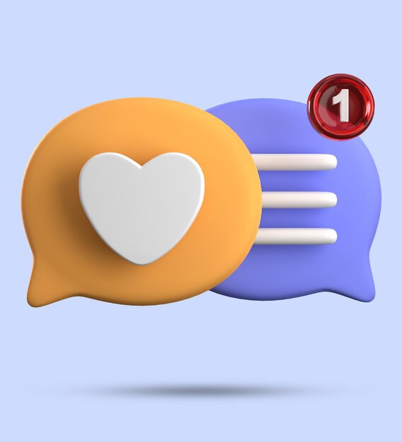 Foto renderización 3d de la burbuja de amor de habla con íconos de notificación conjunto de ícono de amor de chat pastel 3d