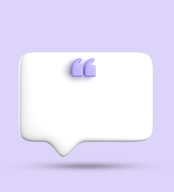 Renderización 3D de la burbuja de habla en blanco para el conjunto de iconos pastel 3D de testimonio