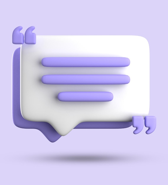 Renderización 3D de la burbuja de habla en blanco para el conjunto de iconos pastel 3D de testimonio