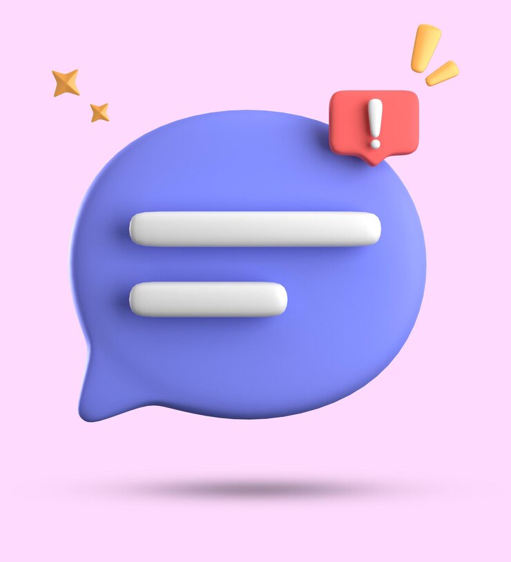 Foto renderización 3d de la burbuja de habla chat pastel 3d con conjunto de iconos de signo de exclamación