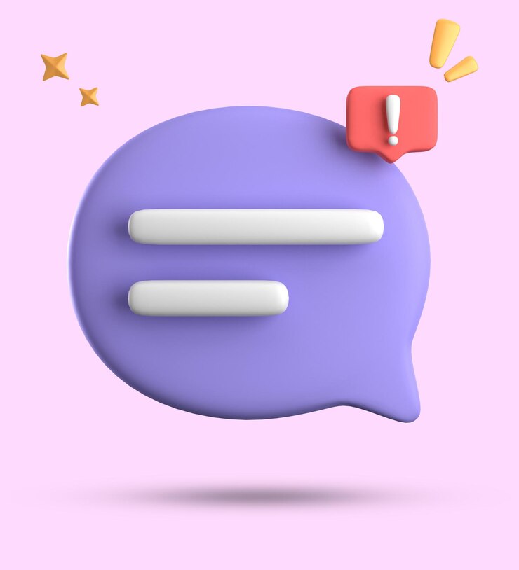 Foto renderización 3d de la burbuja de habla chat pastel 3d con conjunto de iconos de signo de exclamación