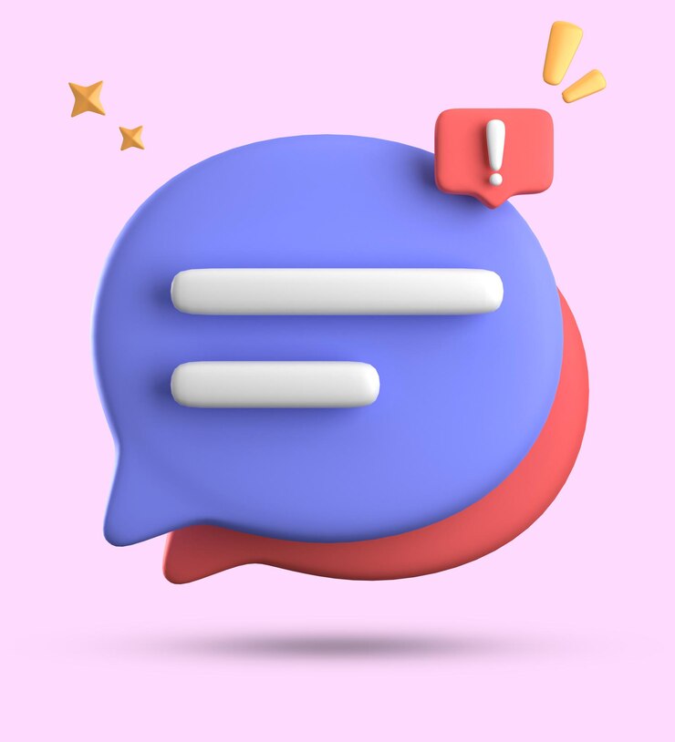 Foto renderización 3d de la burbuja de habla chat pastel 3d con conjunto de iconos de signo de exclamación