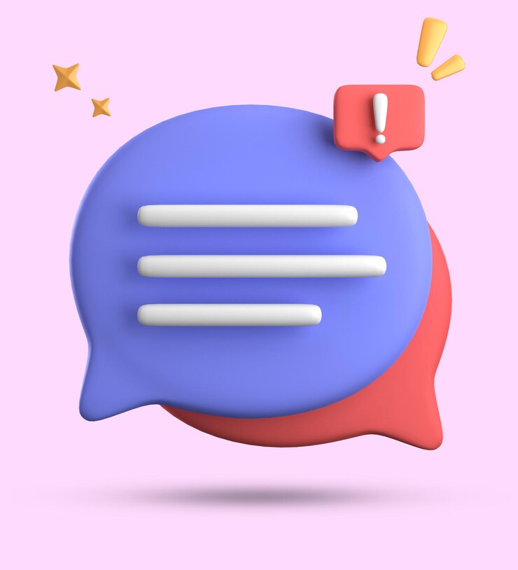 Foto renderización 3d de la burbuja de habla chat pastel 3d con conjunto de iconos de signo de exclamación