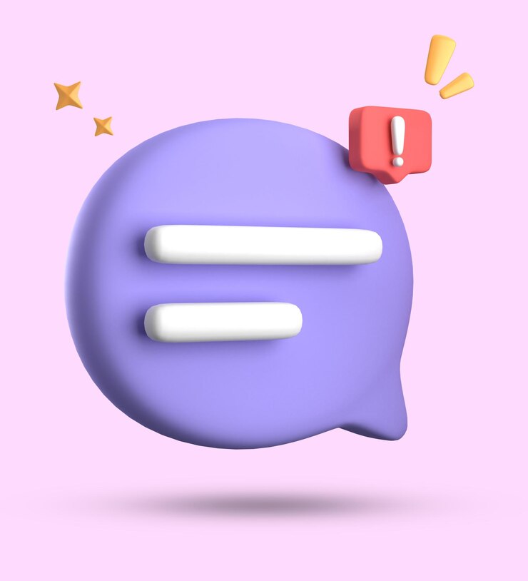 Foto renderización 3d de la burbuja de habla chat pastel 3d con conjunto de iconos de signo de exclamación