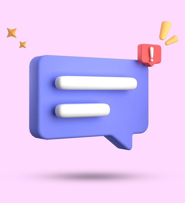 Foto renderización 3d de la burbuja de habla chat pastel 3d con conjunto de iconos de signo de exclamación