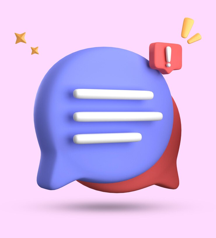 Foto renderización 3d de la burbuja de habla chat pastel 3d con conjunto de iconos de signo de exclamación
