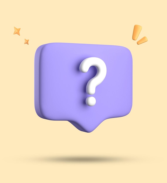 Renderización 3D de la burbuja de habla chat pastel 3D con conjunto de iconos de signos de interrogación