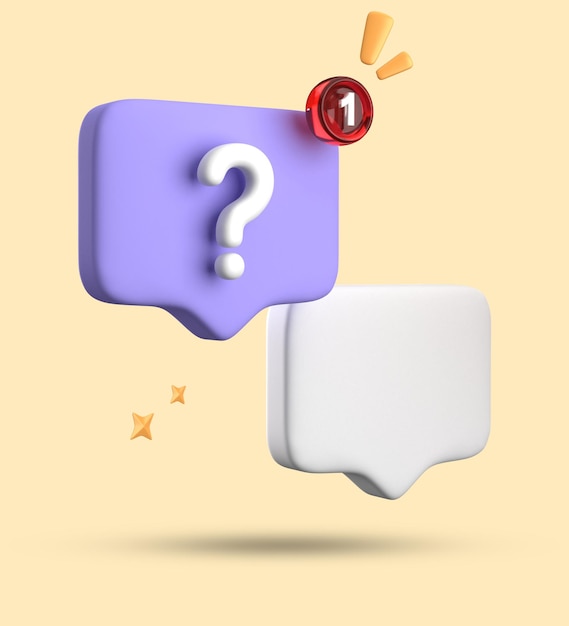 Renderización 3D de la burbuja de habla chat pastel 3D con conjunto de iconos de signos de interrogación