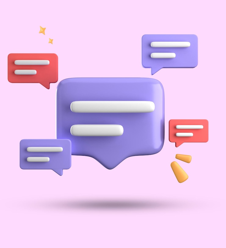Foto renderización 3d de la burbuja de habla chat pastel 3d con conjunto de iconos de símbolos