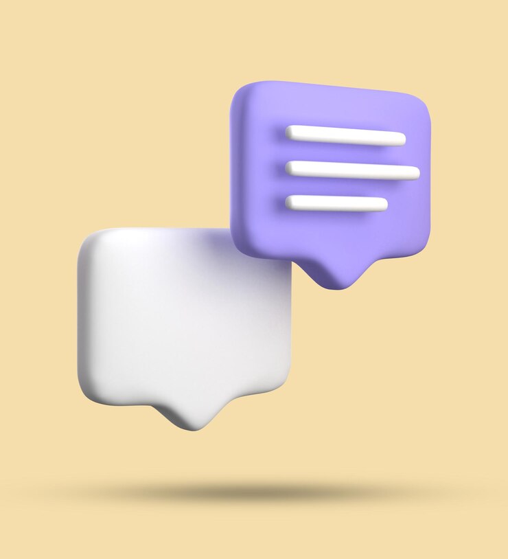 Foto renderización 3d de la burbuja de habla con iconos de notificación 3d amarillo pastel azul conjunto de iconos de chat