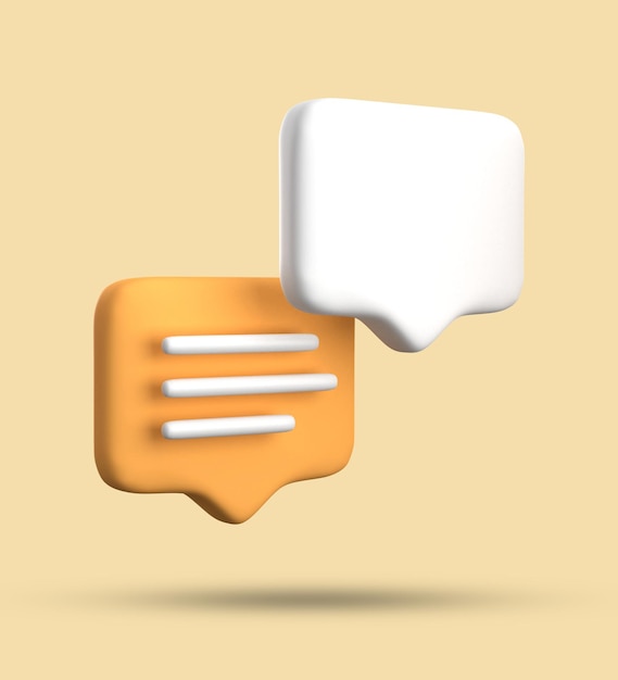 Renderización 3D de la burbuja de habla con iconos de notificación 3D amarillo pastel azul conjunto de iconos de chat