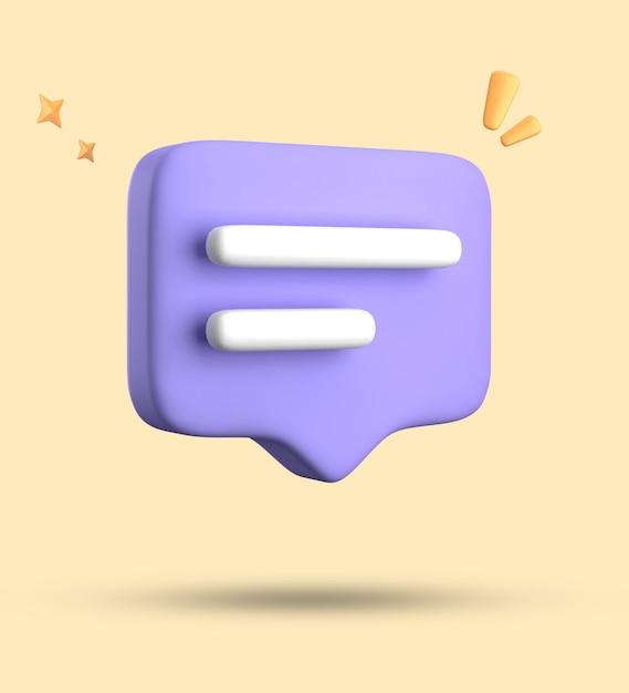 Renderización 3D de la burbuja de habla con iconos de notificación 3D amarillo pastel azul conjunto de iconos de chat