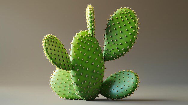 Renderización 3D de un cactus verde con picos amarillos El cactus está en un fondo marrón sólido