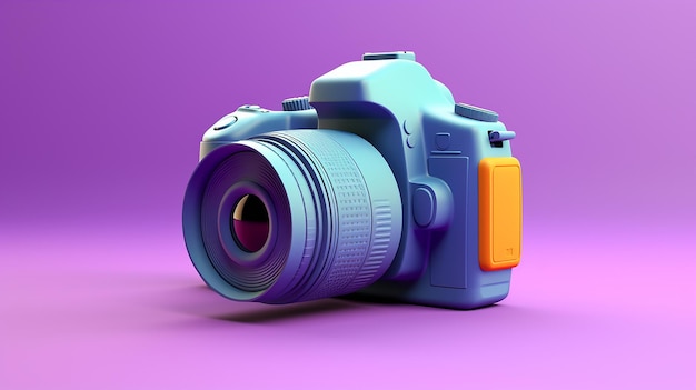 Renderización 3D de la cámara SLR colorida en una ilustración en color