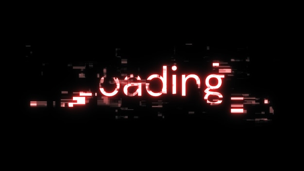 Renderización 3D de carga de texto con efectos de pantalla de fallas tecnológicas