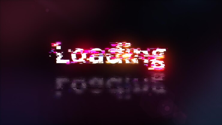 Foto renderización 3d de carga de texto con efectos de pantalla de fallas tecnológicas