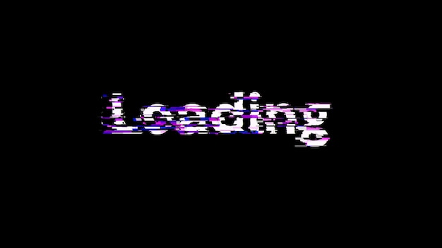 Renderización 3D de carga de texto con efectos de pantalla de fallas tecnológicas