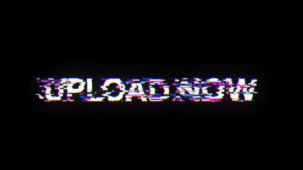 Renderización 3D cargar ahora texto con efectos de pantalla de fallas tecnológicas