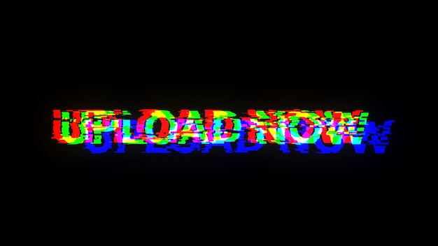 Renderización 3D cargar ahora texto con efectos de pantalla de fallas tecnológicas