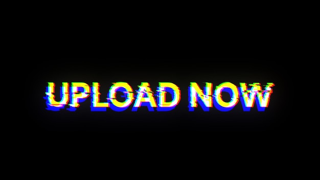 Renderización 3D cargar ahora texto con efectos de pantalla de fallas tecnológicas