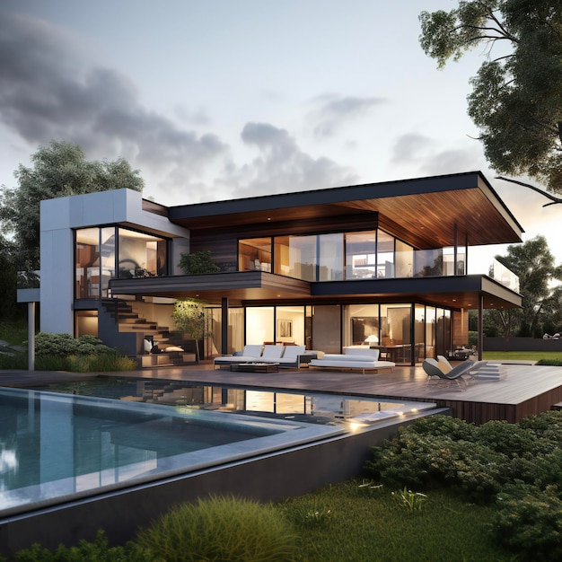 Foto renderización en 3d de una casa moderna