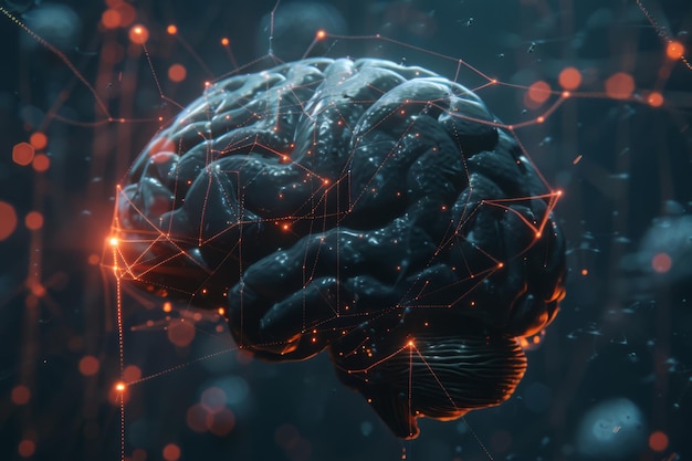 Renderización 3D del cerebro humano que muestra conexiones y estructuras neuronales detalladas Médico futurista