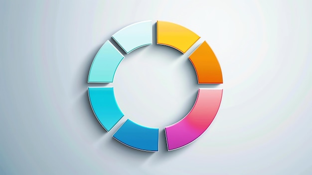 Foto renderización 3d de un círculo colorido dividido en 8 secciones los colores son azul verde amarillo naranja rojo rosa y púrpura