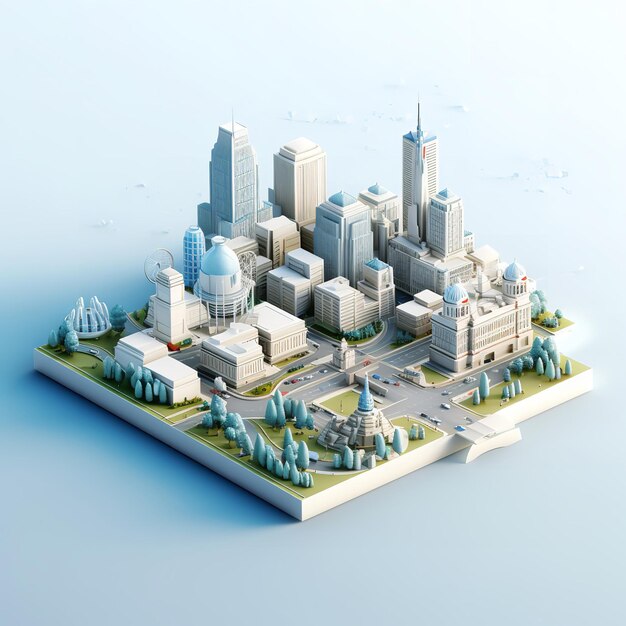 Foto renderización 3d de la ciudad de kansas city missouri en miniatura isométrica