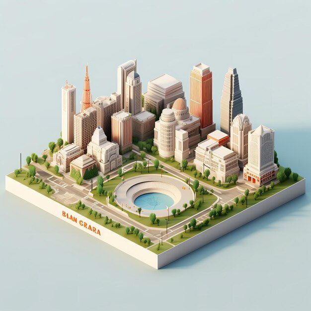 Foto renderización 3d de la ciudad de kansas city missouri en miniatura isométrica