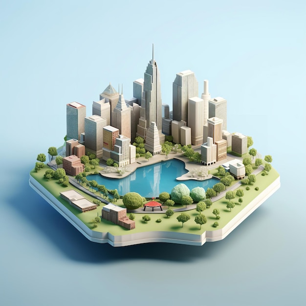 Foto renderización 3d de la ciudad de kansas city missouri en miniatura isométrica